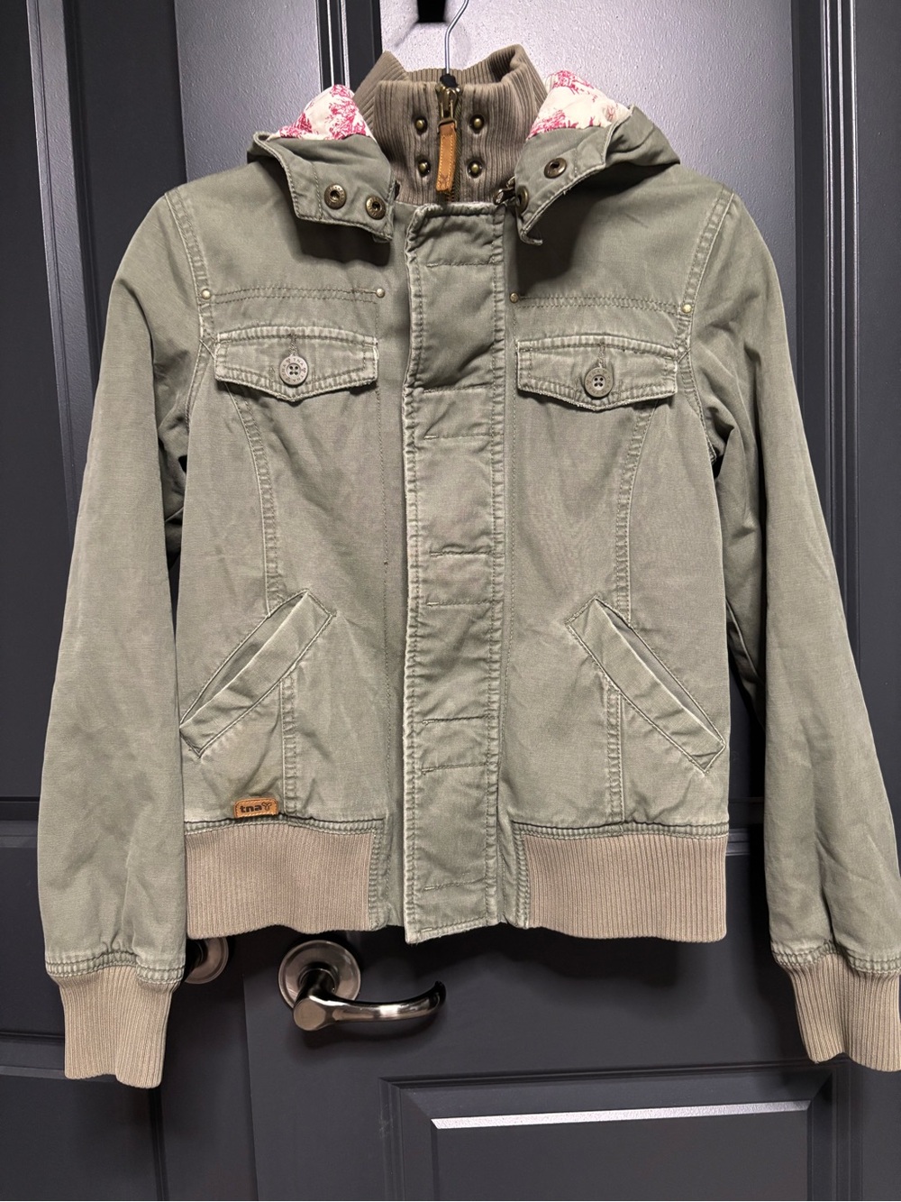 TNA Olive Green Hooded Utility Jacket